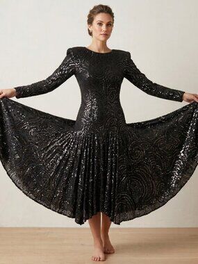 Pamela Dennis, New York, black glitter evening gown medium